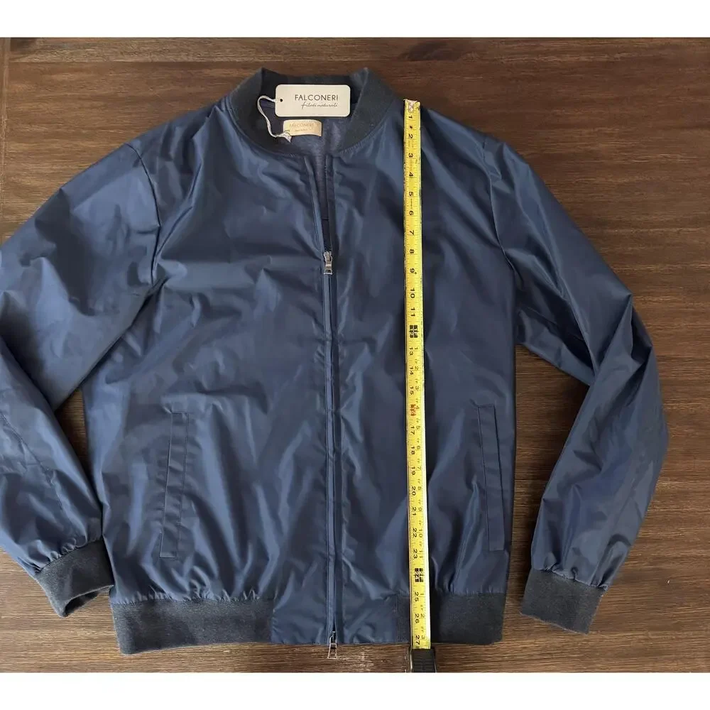 Falconeri Bomber Jacket Mens IT 54 Blue Waterproof Cashmere Lined Made Italy